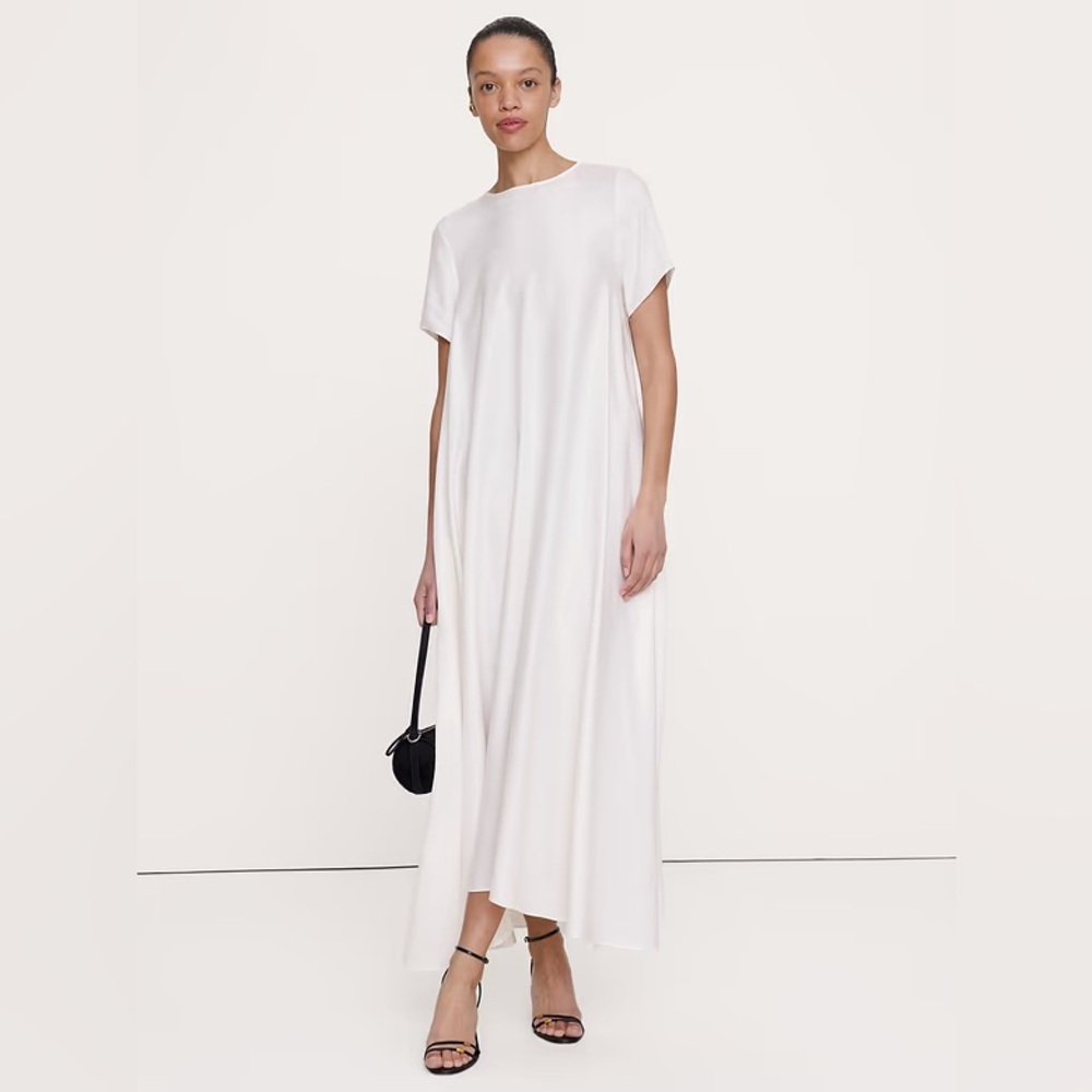 NWT! Banana Republic Magnolia Flower Ivory Viscose-Linen Trapeze Maxi Dress 🥥